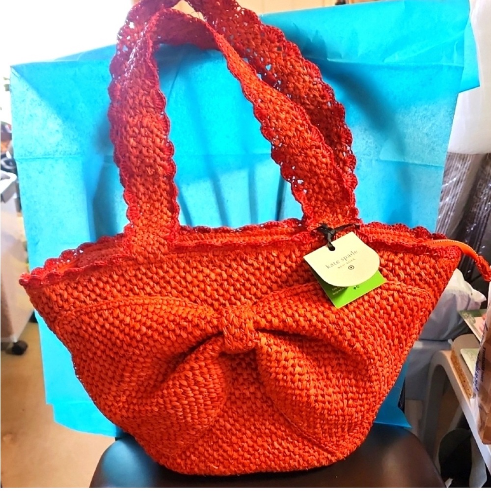 NWT Kate SPADE w/Target Raffia Woven Tote Bag beautiful burnt orange red color